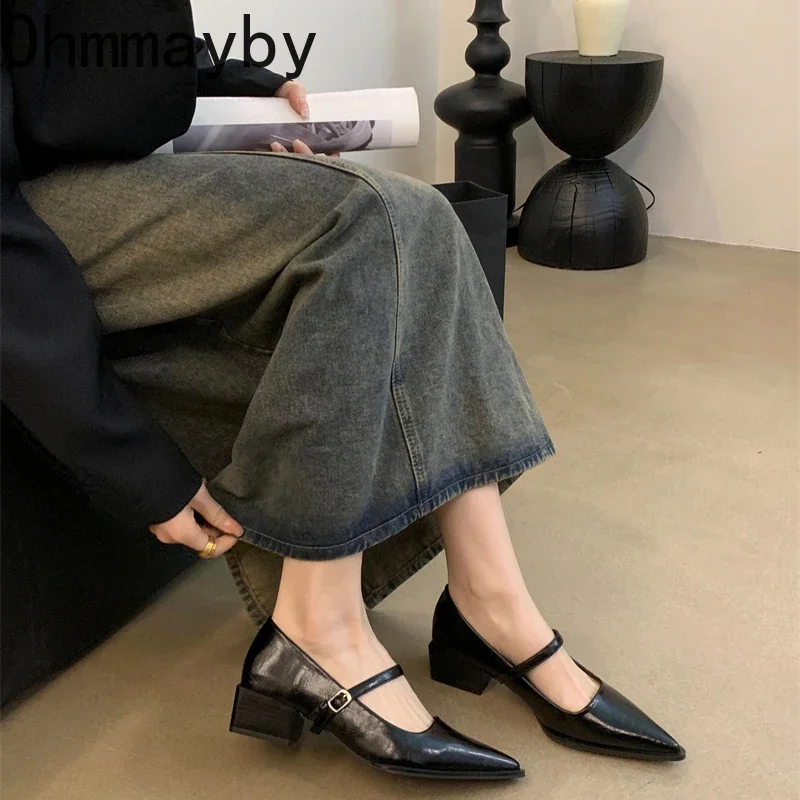 Retro-Stil, dicker Absatz, Damen-Mary-Jane-Schuhe, modisch, flach, spitze Zehen, Damen, Komfort, Büro, Pumps, Schuhe