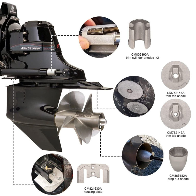 CMBRAVO3KITA Alumínio ânodo Kit Fit para Mercury Bravo III Bravo 3 2004 para o presente, substituir OEM, 888761Q02, 888761Q04