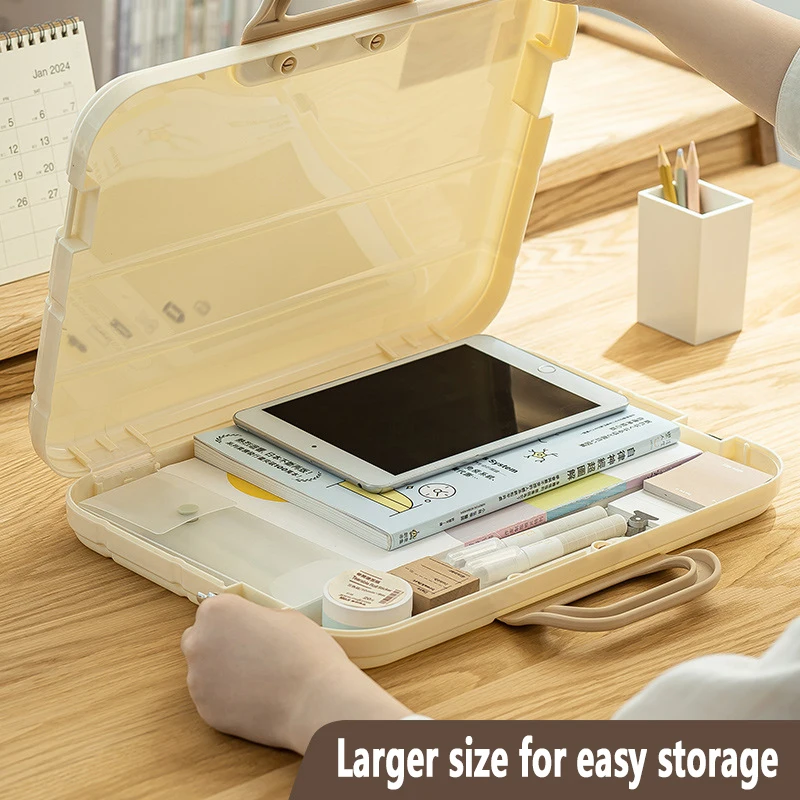 Portable File Box Plastic Transparent Pencil Case A4 Folder With Lock Handle Documents Stationery Storage Case Office Organizer