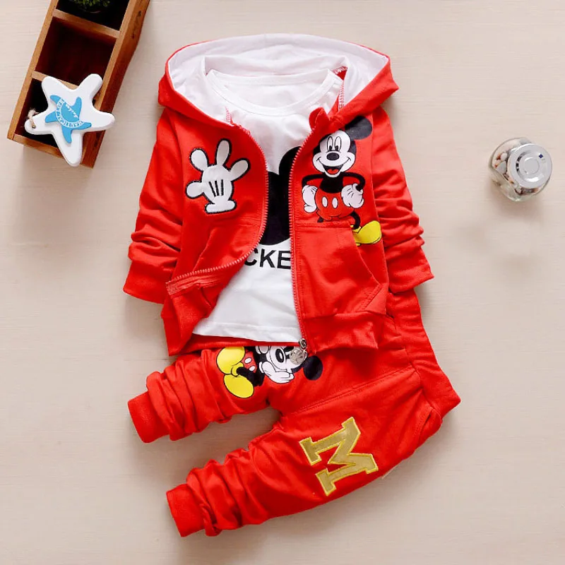 Conjuntos de ropa de Mickey Minnie para bebés y niños, trajes para niños de primavera y otoño, Sudadera con capucha, camiseta y pantalones, chándal, traje deportivo para niños