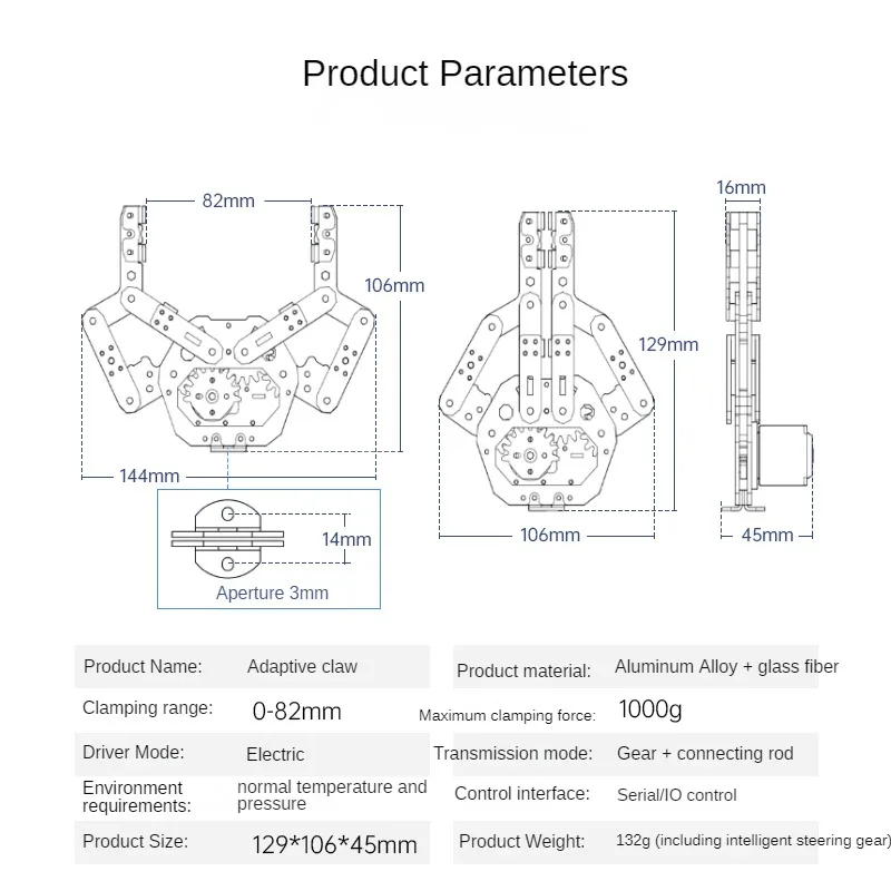 Adaptive Manipulator Klaue 82mm Öffnung 1Kg Last Flexible Servo Greifer FÜR Manipulator Roboter Arm DIY Kit Drone servo Zubehör