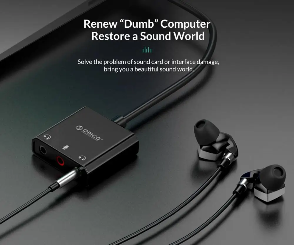SC2 ORICO การ์ดเสียง USB ภายนอก3.5MM สายเคเบิลอะแดปเตอร์การปรับระดับเสียงไดรเวอร์ฟรีไมโครโฟนสเตอริโอชุดหูฟังลำโพง