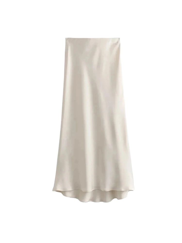 TRZA dames soft touch zijdeachtige midi-rok hoge taille elastische tailleband chique mode vrouwelijke rokken elegante mujer