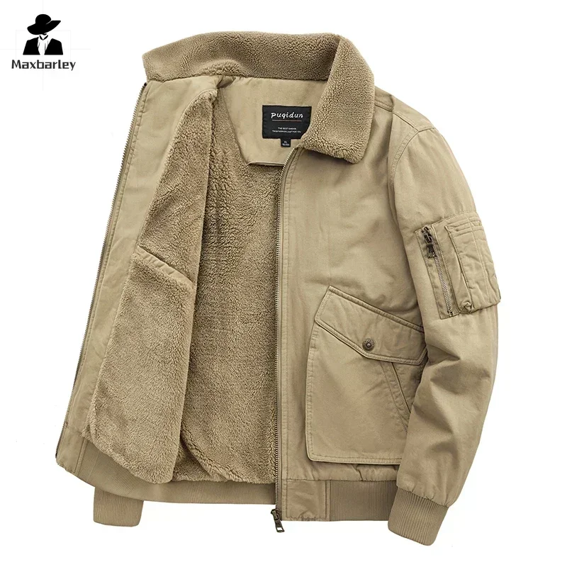 Nowa kurtka zimowa męska Vintage Washed Cotton Thick Wool Warm Parka Męska kurtka outdoorowa Camping Ski Wiatroodporny wełniany kołnierz