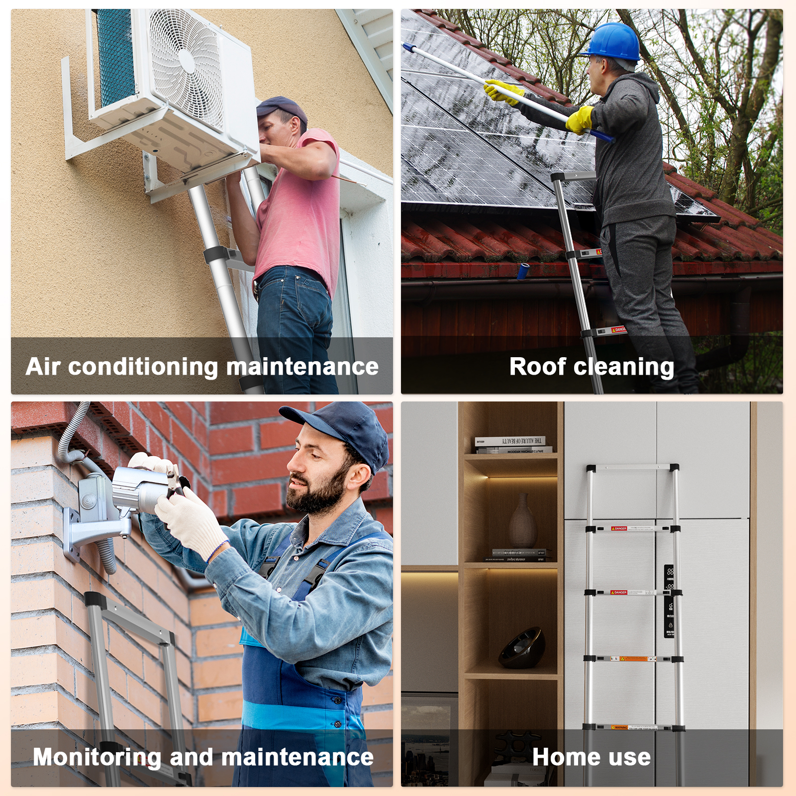 2.6m Telescopic Ladder Stainless Steel Convenient Extendable Folding Ladder,Easy To Carry, Suitable For Pulling Walls, Changing