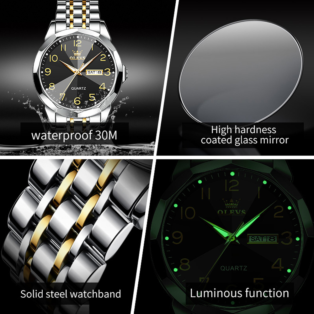 OLEVS, reloj Original de marca de lujo para hombre, resistente al agua, plata, acero inoxidable, reloj de pulsera clásico informal de cuarzo, fecha, semana, regalo para hombre