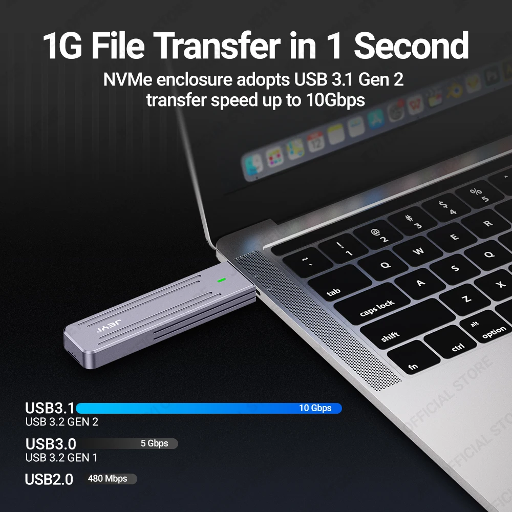 JEYI Caja NVMe M.2 de conexión directa, enchufe USB-A USB 3,2 10Gbps en línea de aluminio 2242 2280 SSD con funda protectora magnética