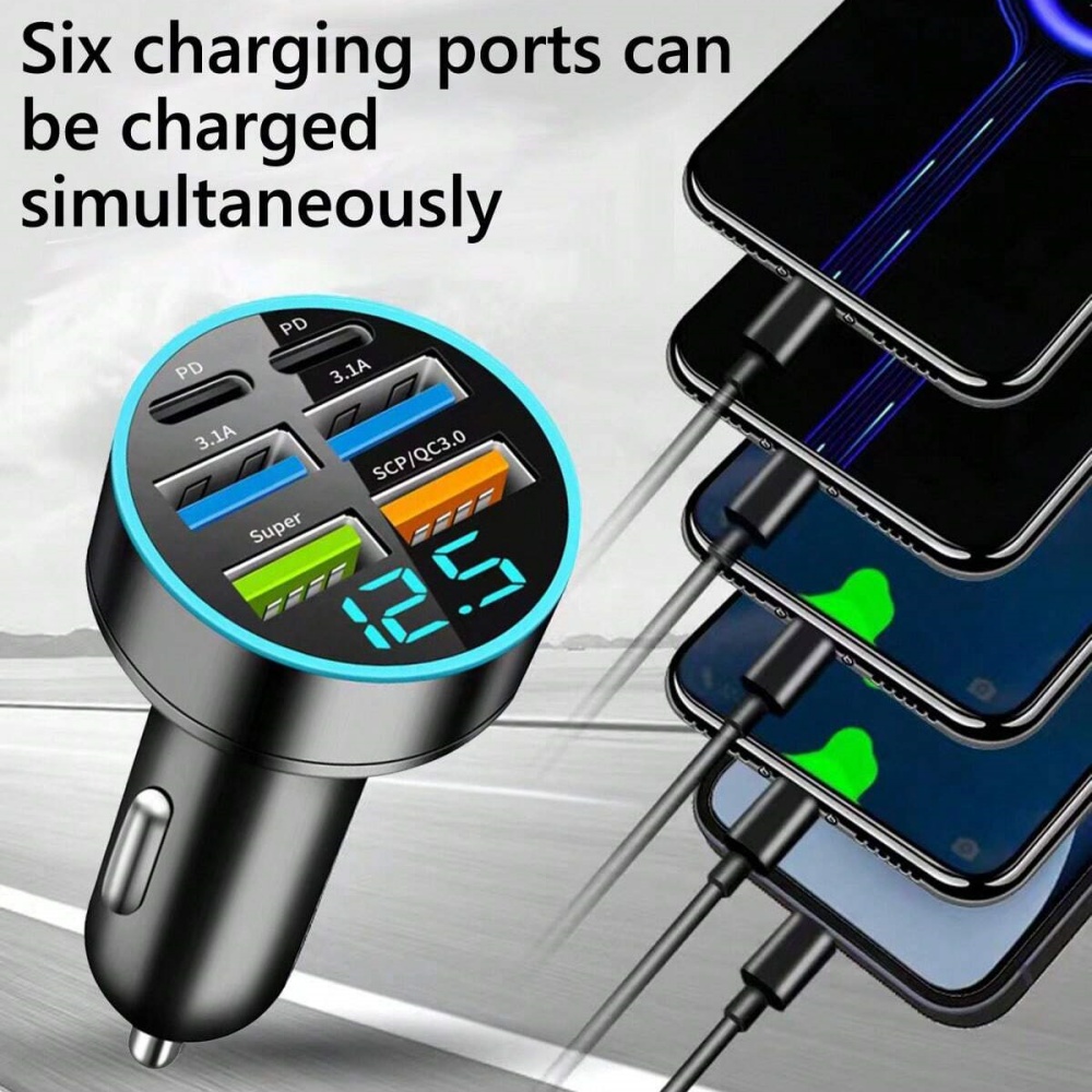 6 in 1 snel opladen autolader PD QC3.0 USB C digitaal display voor iPhone Samsung Vivo OPPO Oneplus auto mobiele telefoons adapter