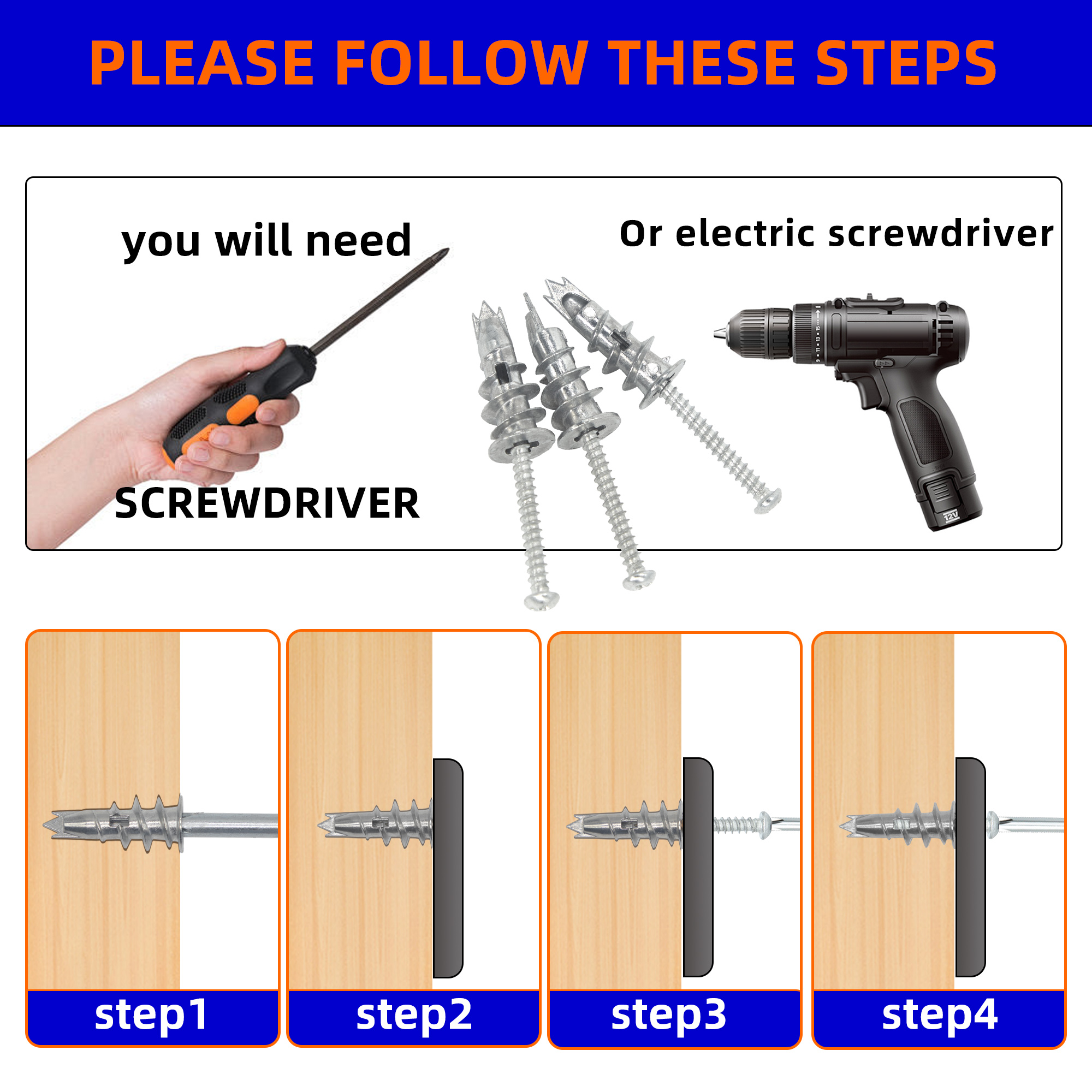 40/80/120 pces liga de zinco gesso drywall âncora parede oca auto-perfuração plugue de parede com parafuso de rosqueamento parafuso drywall