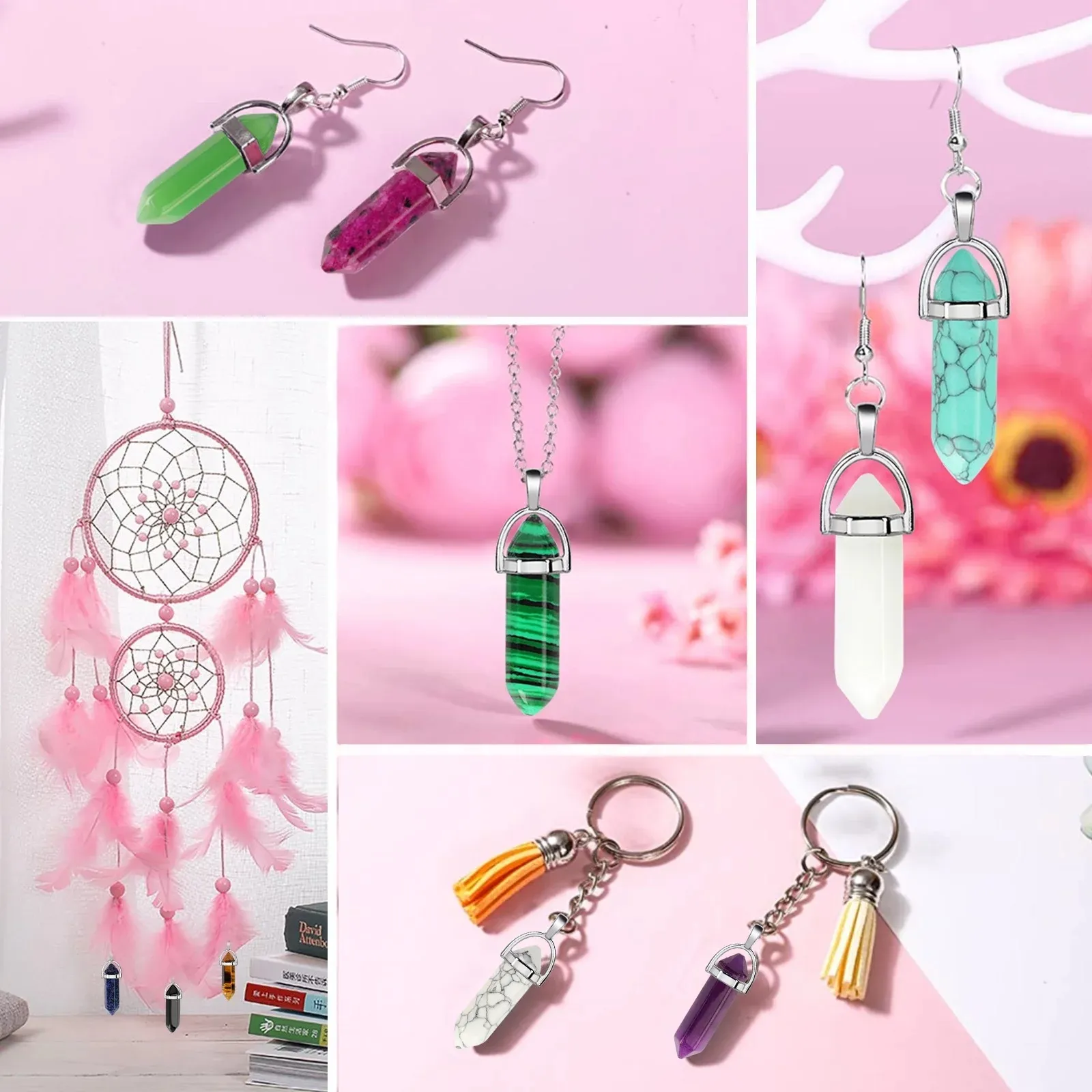 จักระแหลมบำบัดรูปทรงกระสุนหลากสี7ชิ้น/เซ็ตจี้ต่างหูตกแต่งโดยไม่มีโซ่ (สีสุ่ม)