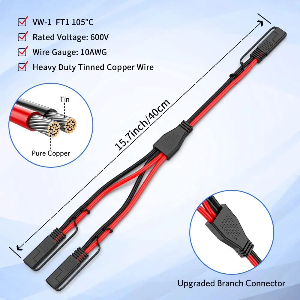 Anchtek 10AWG 1 ～ 2 SAE ～ SAE 延長ケーブル SAE DC 電源自動車アダプターケーブル SAE プラグ ソーラーパネルバッテリー充電器用