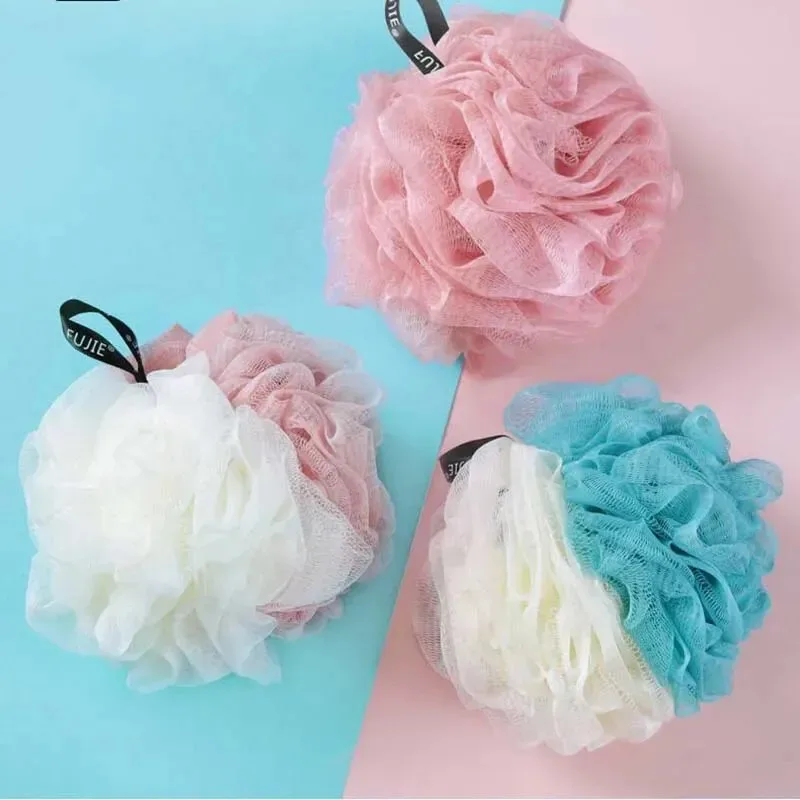 3 pçs grandes bolas de banho cor bloqueando pe banho flor macio esfregando bolha net duas cores banho flor dupla sombra