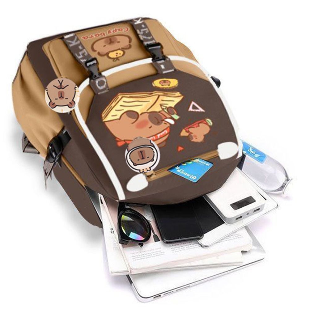 Multi-Compartment Capybara กระเป๋าเป้สะพายหลังกันน้ํา Oxford ผ้าการ์ตูนสัตว์กระเป๋านักเรียนอเนกประสงค์น้ําหนักเบา