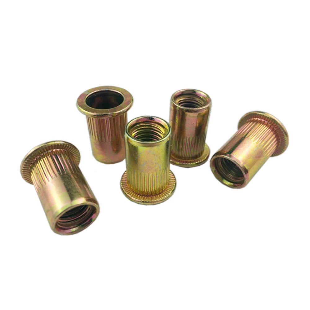 Tuercas de remache de acero al carbono chapadas en Zinc, M3, M4, 20 piezas, M5, M8, M10, cabeza plana, roscada, inserto de tuerca, tapa de remache, 10/M6