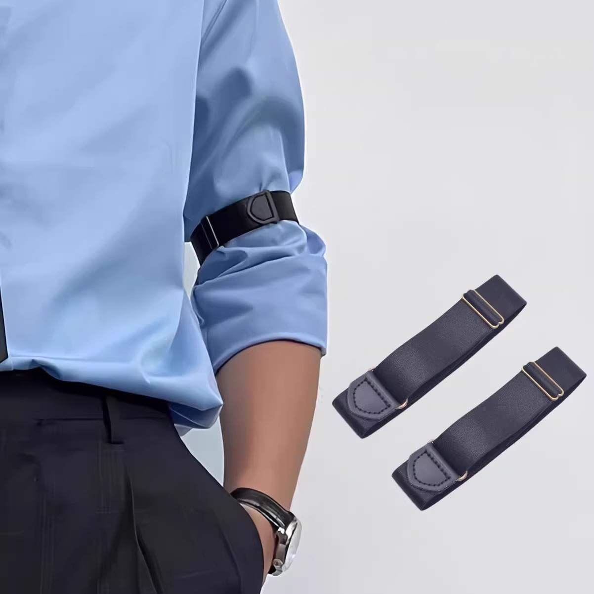 2pcs/pair Black Sleeve Garters Adjustable Elastic Anti-slip Shirt Sleeve Holders Garters Stretch Armbands for Women Men