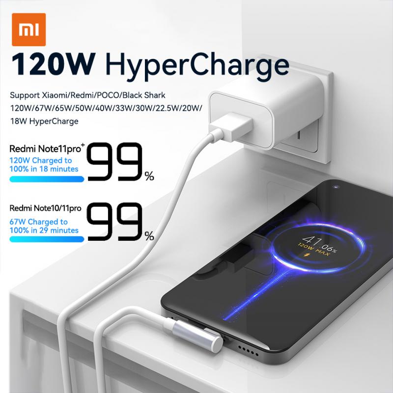 Original Xiaomi 120W 6A USB Super Fast Charger For Mi 12 11 POCO X5 X4 Pro Redmi Note 8 9 10 11 90 Degree Type C Charging Cable