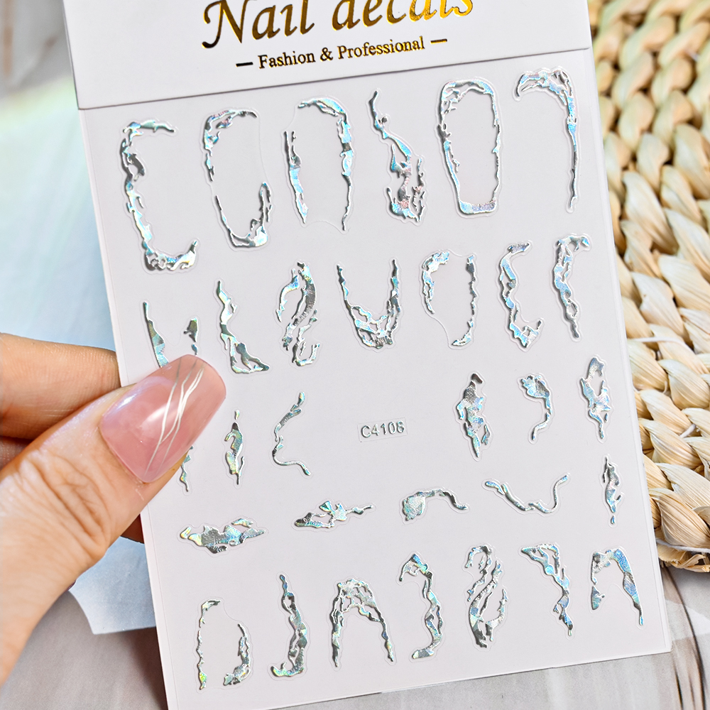 1 ชิ้น 3D โลหะ Silver Line/เปลวไฟสติกเกอร์เล็บ Gold Thorns Vine Curve Stripe Sliders ไม่สม่ําเสมอกรอบกาวเล็บ Decals