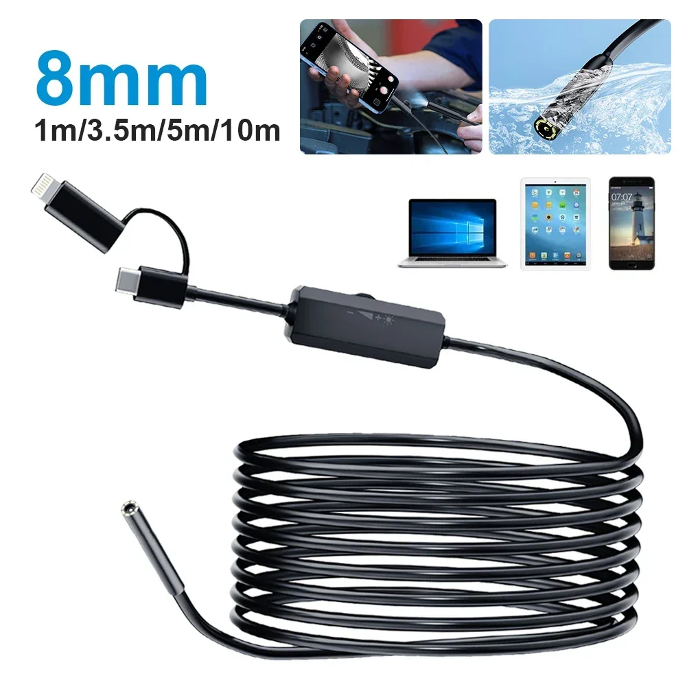 Endoscoop Camera Met Licht 1920P 8Mm Slanke Borescope Dimbare 8led Inspectie Camera Voor Iphone Android Waterdichte Slangencamera