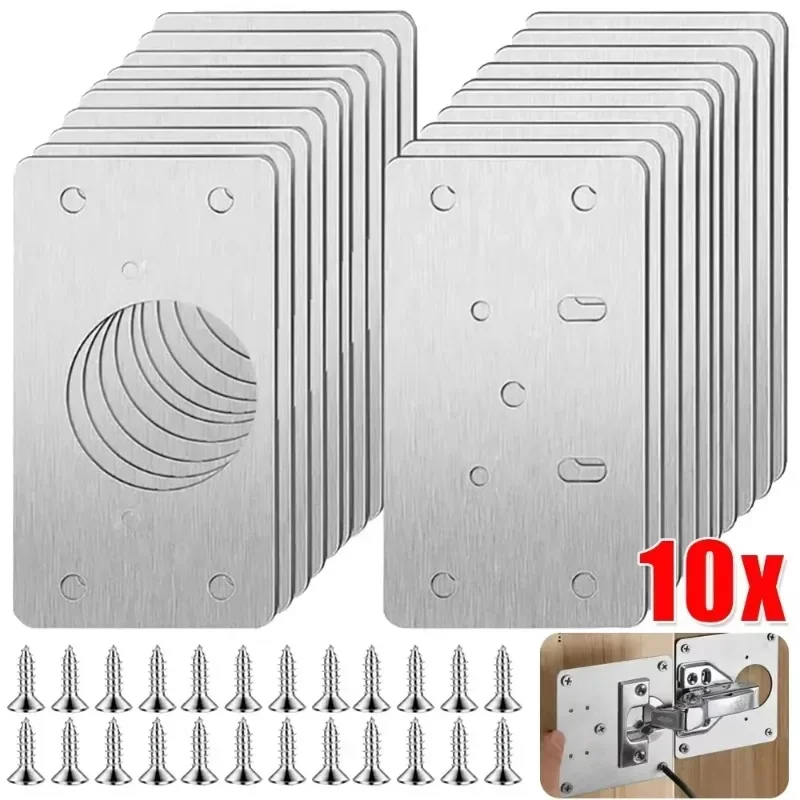 Kit de placa de reparación de bisagra de gabinete, placa de montaje de bisagra de puerta de acero inoxidable con agujeros para muebles de armario de cocina para el hogar, 10/2 Uds.