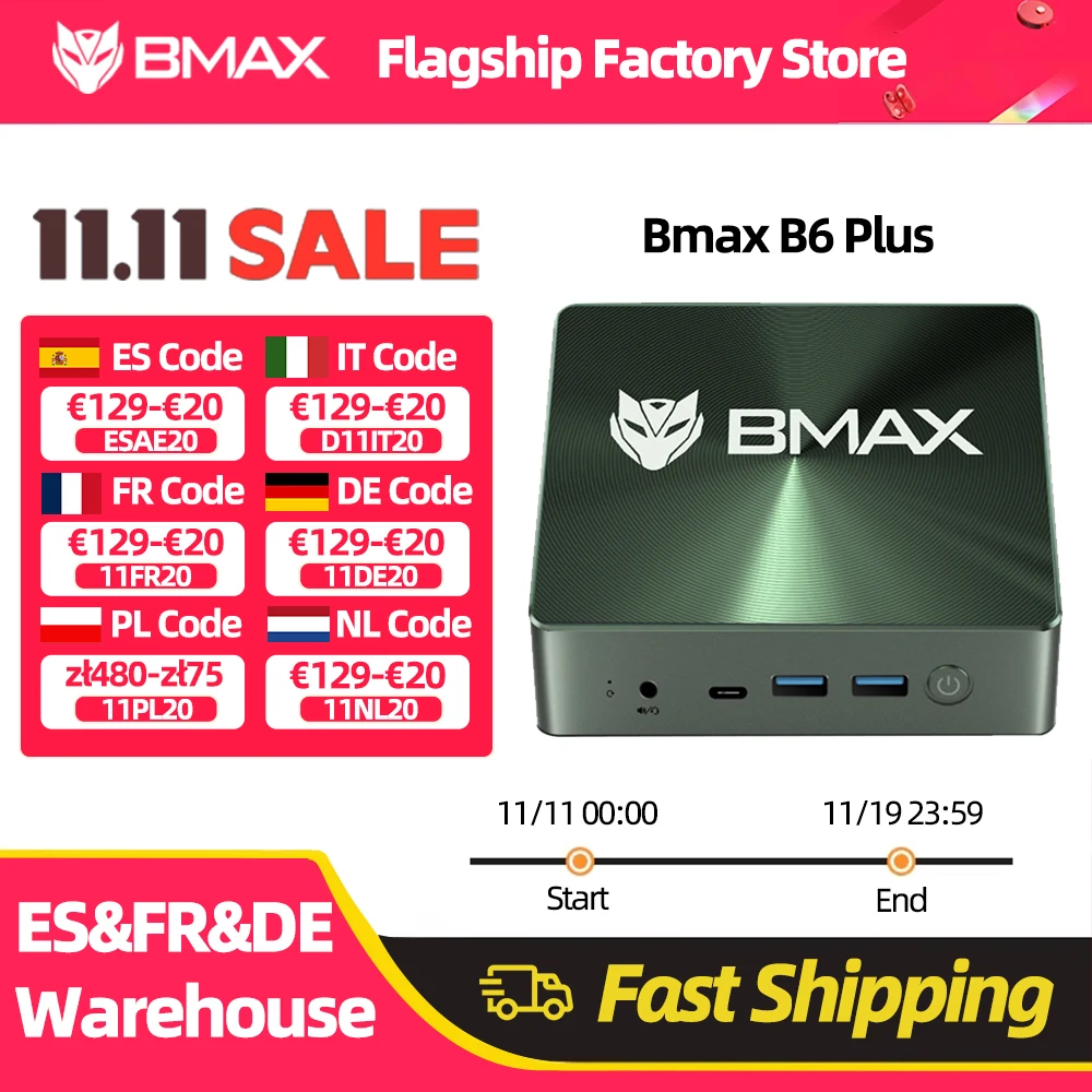 Bmax B6 Plus Mini Pc Intel I3-1000Ng4 Windows 11 Pc 12Gb Ddr4 Ram 512Gb Nvme Ssd Wifi 5 USB 3.0 USB * 3 HDMI * 2 Bluetooth4.2