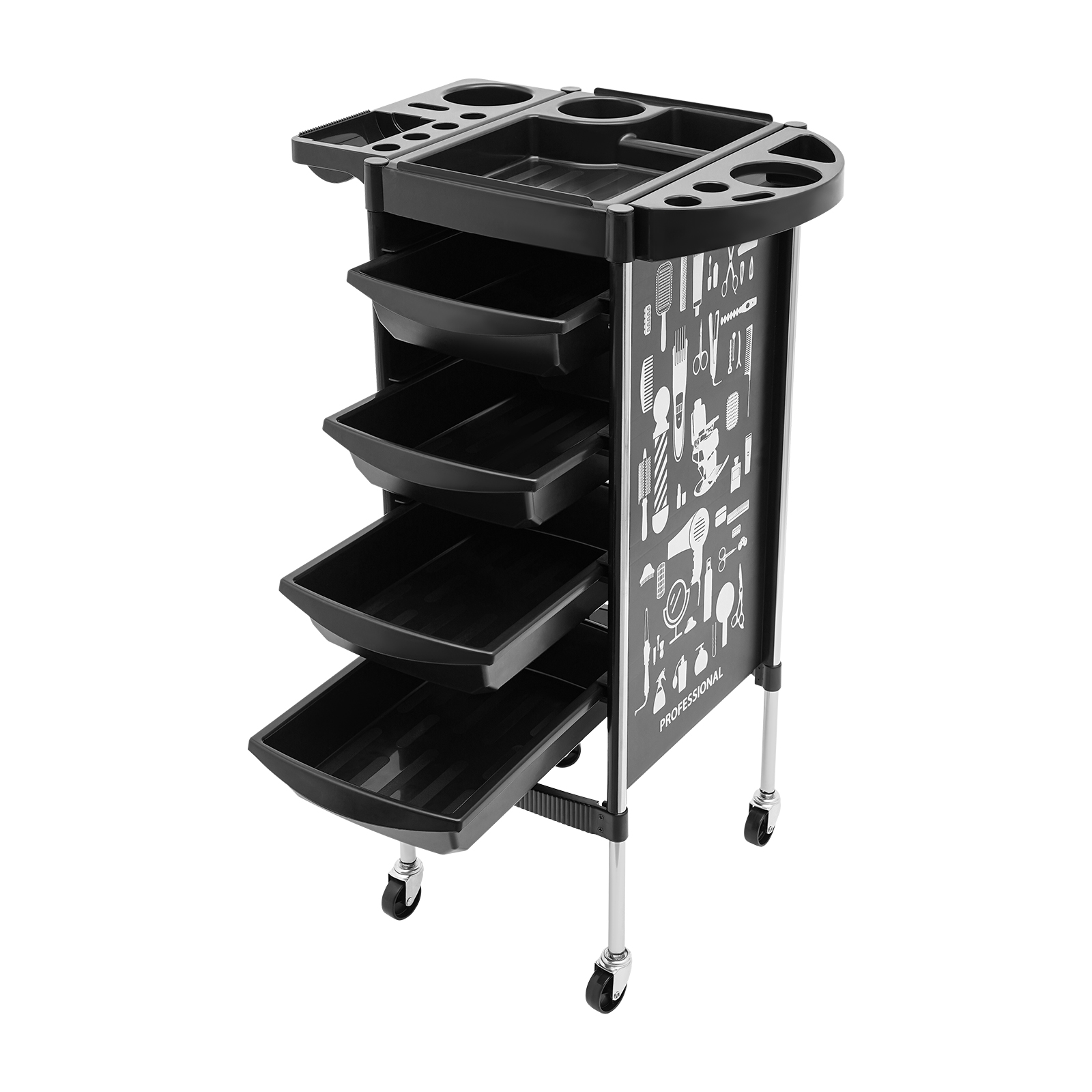 Haarfärbemittel-Hebeständer, 5 Etagen mit 4 ausziehbaren Schubladen, 33,1 Pfund Kapazität pro Etage, Edelstahl und Kunststoff, geräuschlose Räder