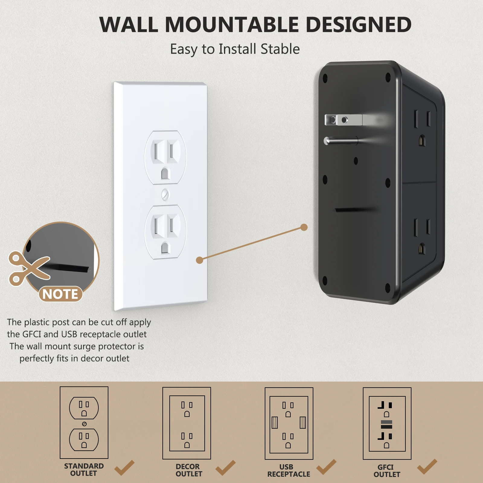 USプラグ電源タップマルチタップ6 ACコンセント2 USB 2タイプCポート充電電気ソケットネットワークフィルター急速充電ホームオフィス