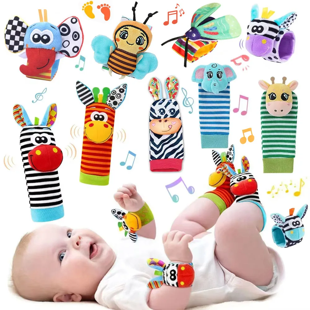 Calzini per sonagli da polso per bambini Calzini per animali appena nati Neonati Trova piedi Cinturino da polso Calzini per bambini Giocattoli sensoriali Giocattoli per bambini 0-12 mesi Regalo