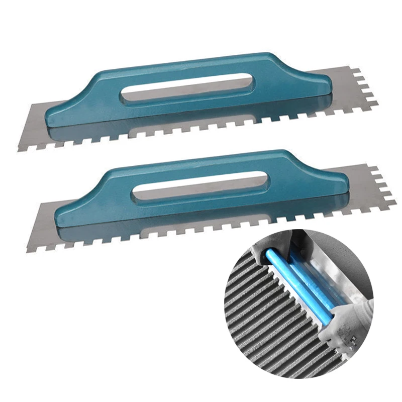 Ceramic Tile Trowel with Wood Handle, 15mm Serrated Trowel, Floor and Wall Leveling Slot, Bricklayer Tiling Tool, 48cm