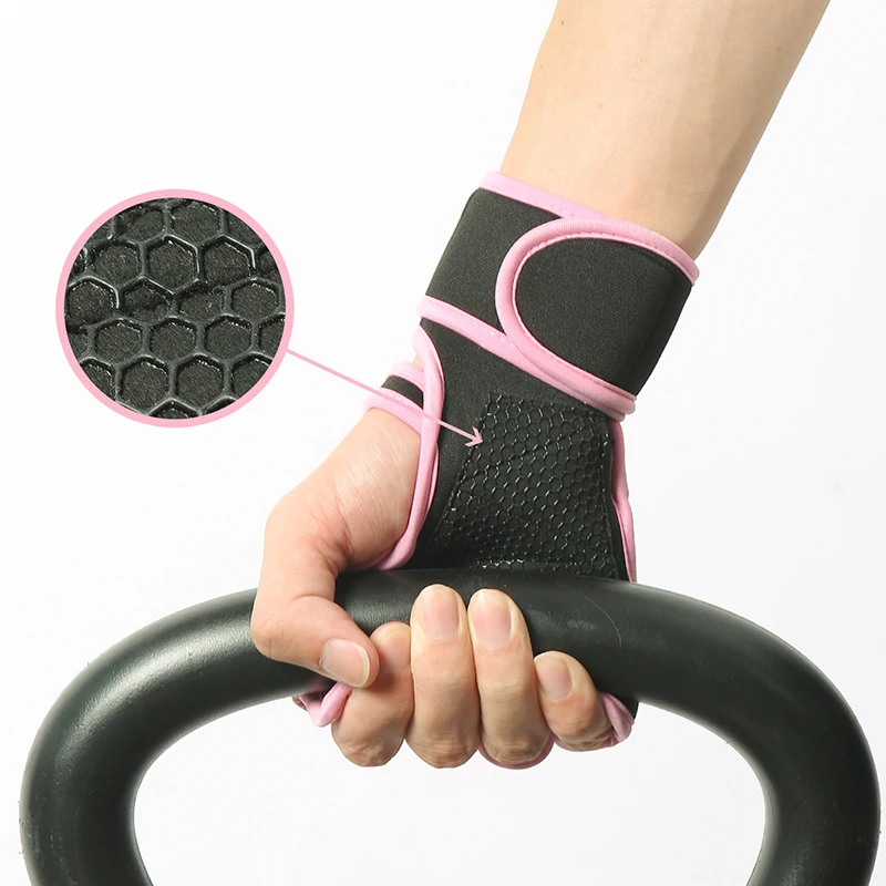 Luvas de treino com envoltórios de pulso antiderrapante silicone palma proteção levantamento de peso fitness ginásio luvas cor rosa para mulher