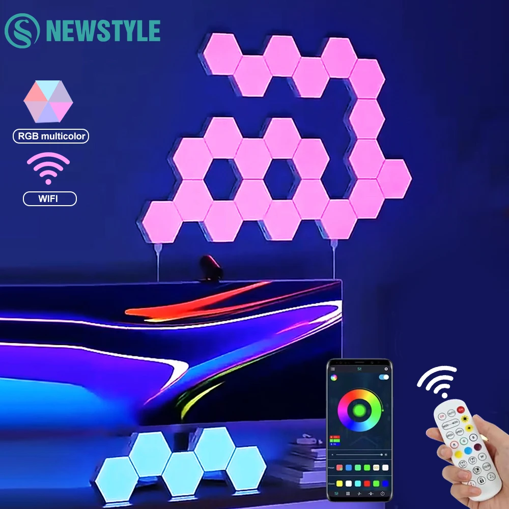 Sechseckige Quantum Lights Wandleuchte RGB Panel Smart APP Nachtlicht Musik Sync Gaming Licht DIY Spielzimmer Schlafzimmer Dekor ﻿
