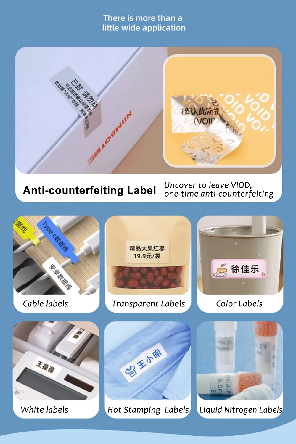 Multi-color Ribbon Printing Thermal Transfer Labels for Niimbot B18/N1 Label Maker Self-adhesive Sticker for Home Office Cable