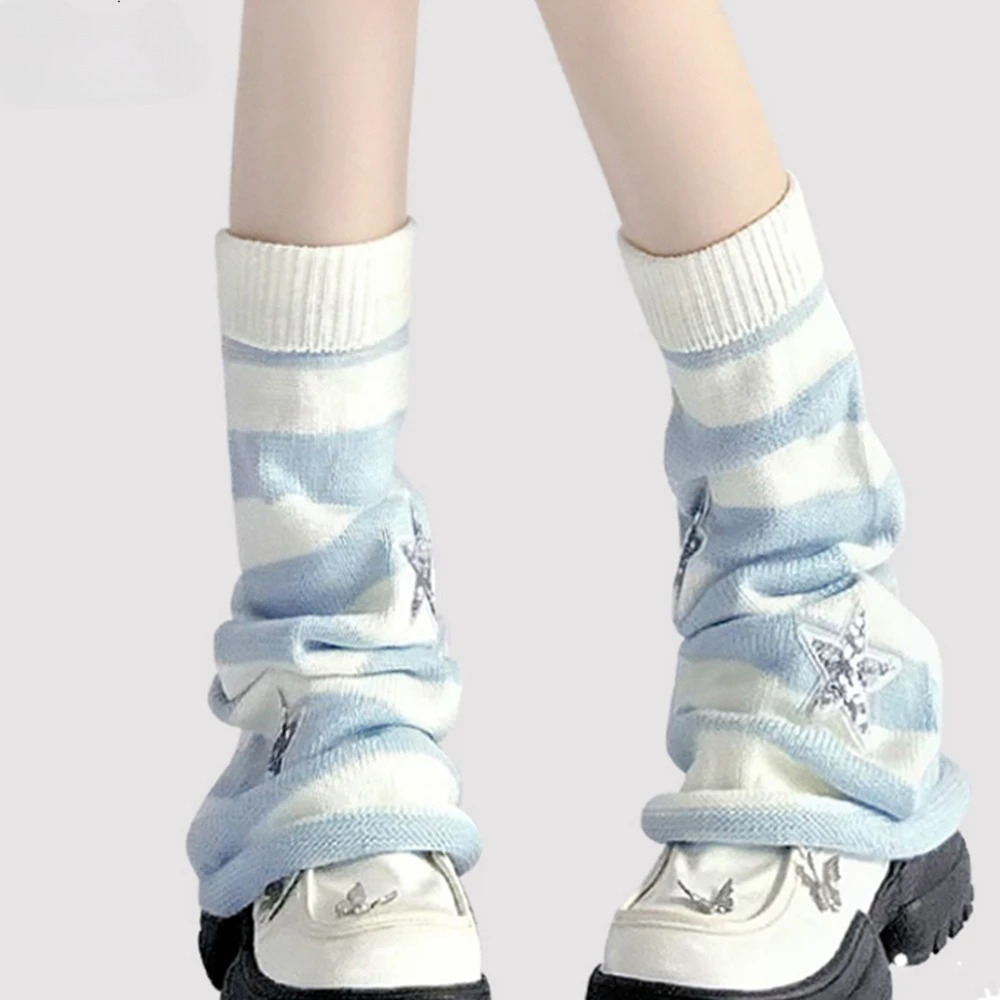 Doux filles mignon bottes chaussettes simples femmes couleur bonbon bas rayé étoile tricots jambe chaussettes chaudes créatif tricoté jambe couverture