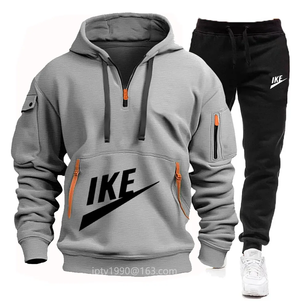 2024 ฤดูใบไม้ผลิและฤดูใบไม้ร่วงผู้ชายใหม่ Multi-Pocket Zipper Hoodie + กางเกงกีฬาสบายๆ 2 ชิ้นวิ่งฤดูหนาวชุดกีฬา
