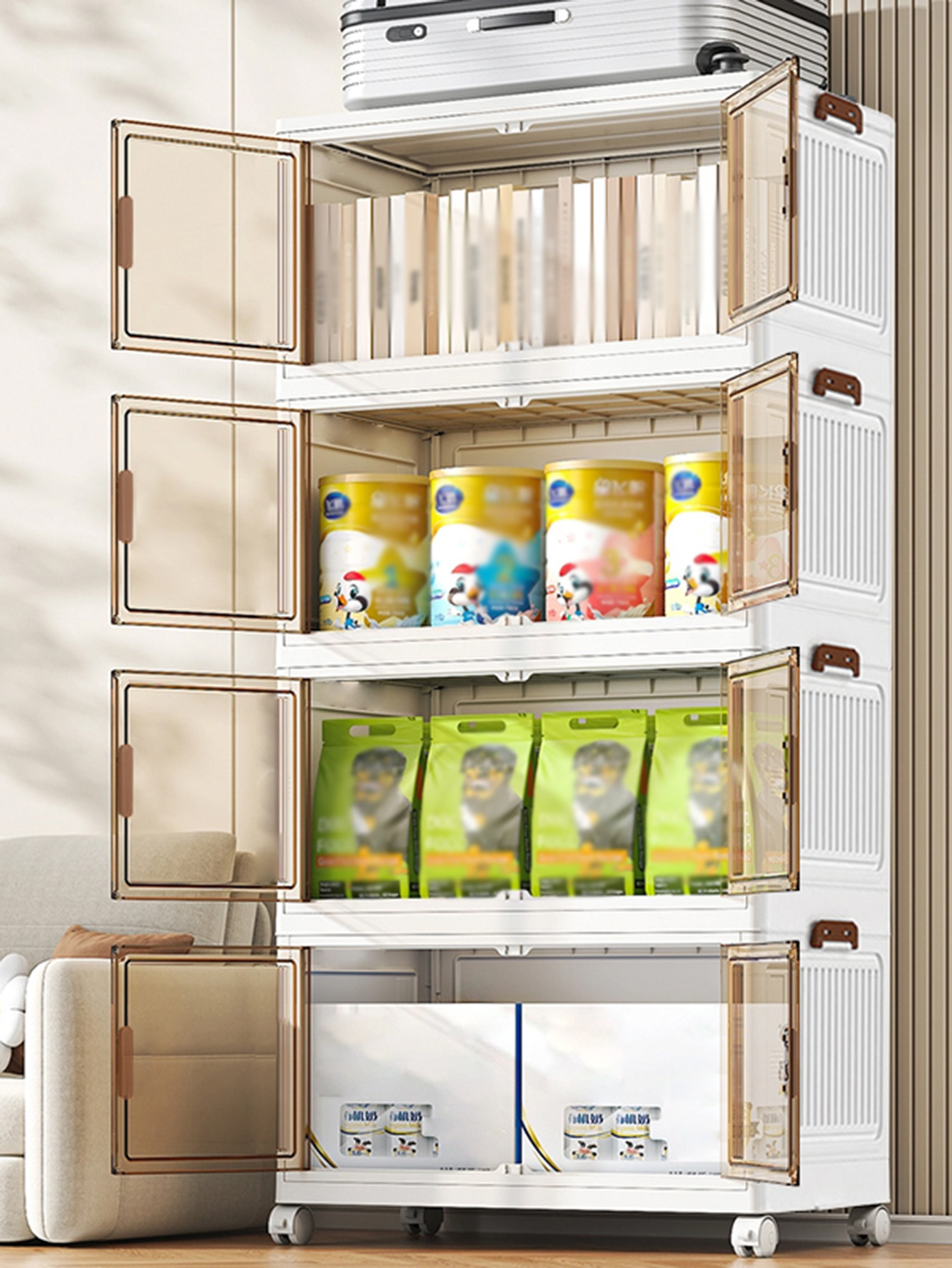 45-5layers Plastic Storage Bins with Lids, Stackable Storage Containers with Wheels, Folding Storage Boxes, Collapsible Storage