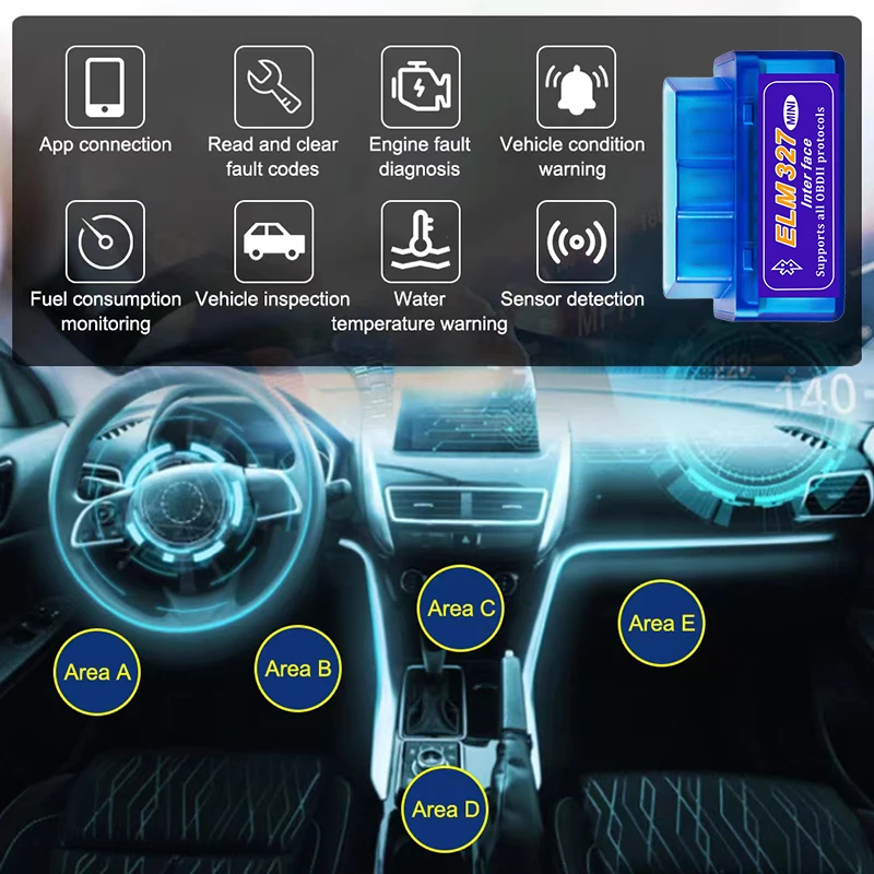 ELM327 V2.1 Skaner OBD2 Bluetooth Narzędzie Diagnostyczne Samochodowe Mini Czytnik Kodów Błędów dla Androida IOS Detektor Usterek Samochodowych