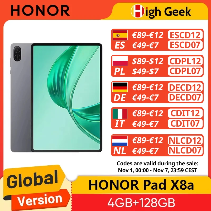 HONOR Pad X8a Tablet WIFI versión Global 4GB 128GB 11 pulgadas 90 Hz pantalla 8300 mAhBatería Snapdragon 680 Android 14 WiFi Tablet