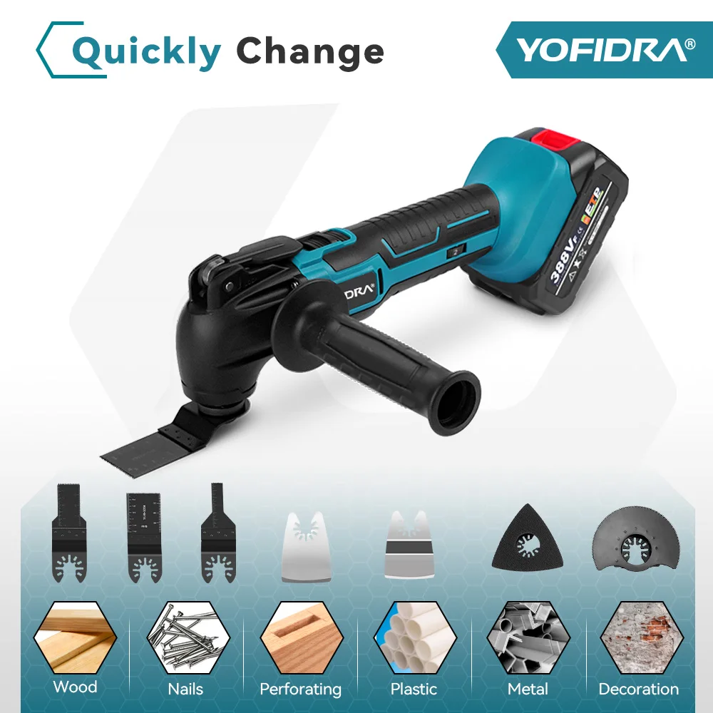 YOFIDRA-Herramienta multifunción oscilante, sierra eléctrica, cortadora de pala, máquina de carpintería apta para pines de batería de 21V y 18V