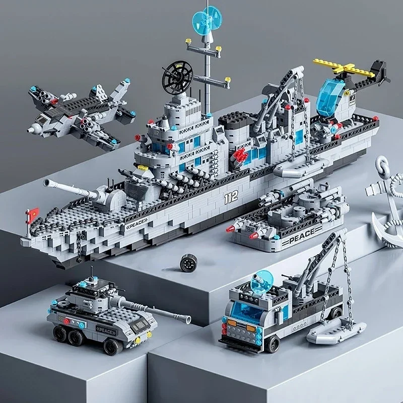 Huge size 1560PCS Navy war ship Army ship model warship 6 in 1 multi-shape combination building blocks to build a boy toy set
