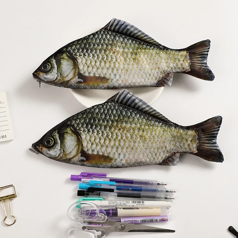 1/2 Stück niedliche fischförmige Stifttasche, Karausche-Design, Federmäppchen für Studenten, Spaß, Schreibwaren, Stifte, Aufbewahrungsbox