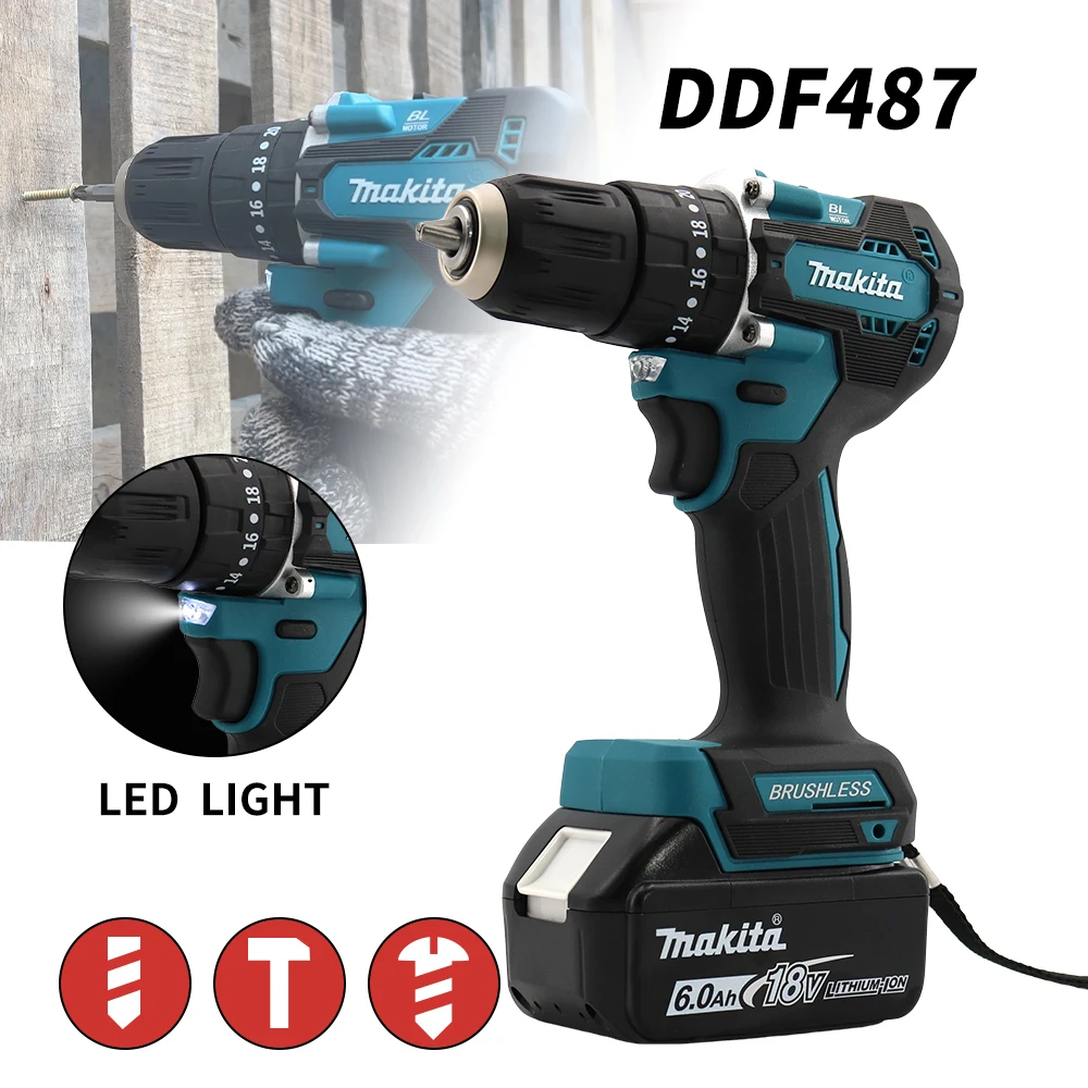 Makita DDF487 Wireless Impact Drill Electric Screwdriver Drive High-Speed Rotation Adjustable Electric Drill Manufacturing Tool