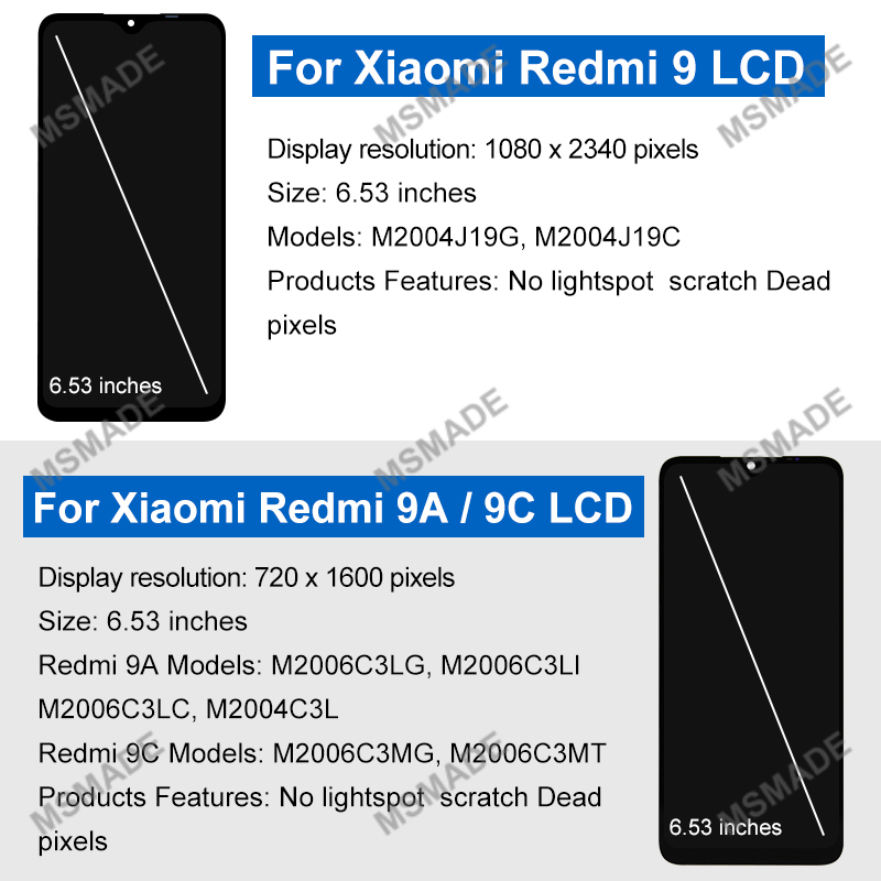 Xiaomi Redmi 9 9a 9c,m2004j19ag,m2004j19c用の交換用LCDタッチスクリーンデジタイザー,6.53インチips