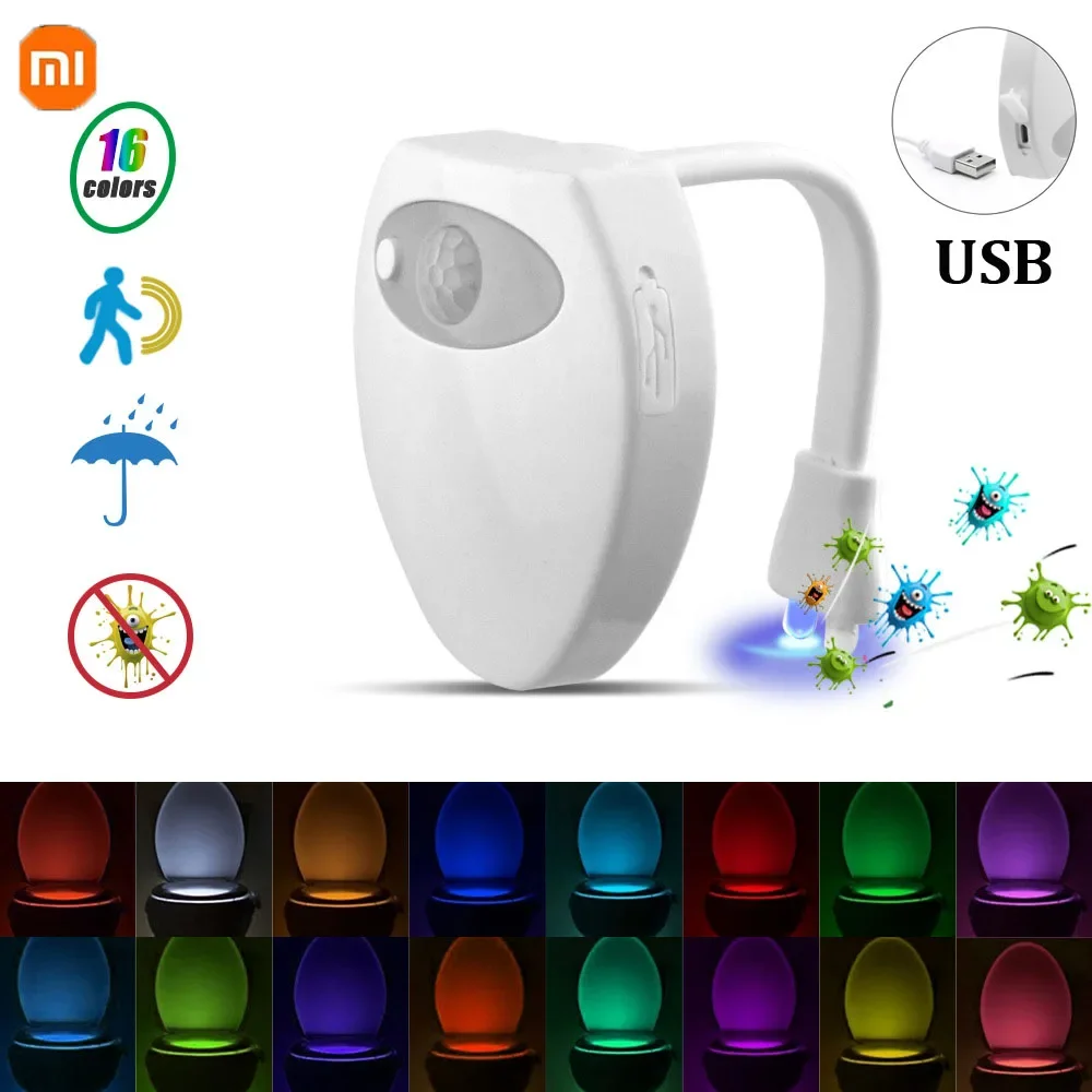 Xiaomi Toilettenschüssel Nachtlicht Bewegungsmelder Hintergrundbeleuchtung 16 Farben USB wiederaufladbar UV-Sterilisation RGB-Lampe Dekoration Schlafzimmer