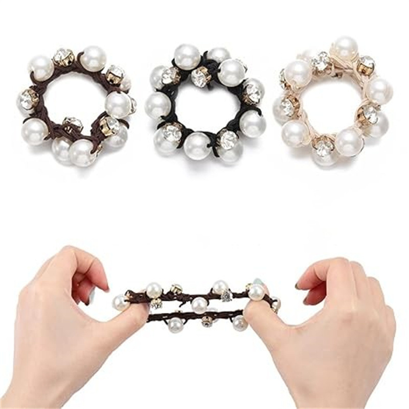3 ชิ้น Paux Pearl Brimmed ผม Tie Glitter Rhinestone ตกแต่งเชือกผม Retro สไตล์ Scrunchies สําหรับผู้หญิง