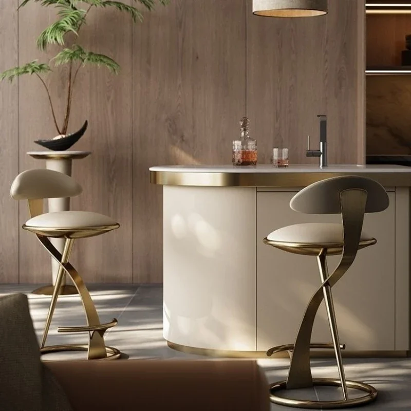 Cadeira de bar minimalista de luxo italiana, estrutura de metal, assento de couro ecológico, alta 75cm, bares de café, móveis de restaurante