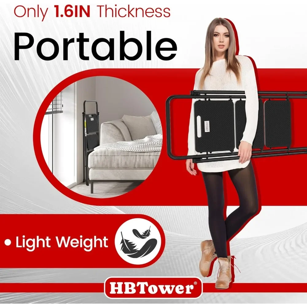 Step Ladder, Folding Step Stool with Wide Anti-Slip Pedal, Sturdy Steel Ladder,Handrail, Lightweight, Portable Steel Step Stool