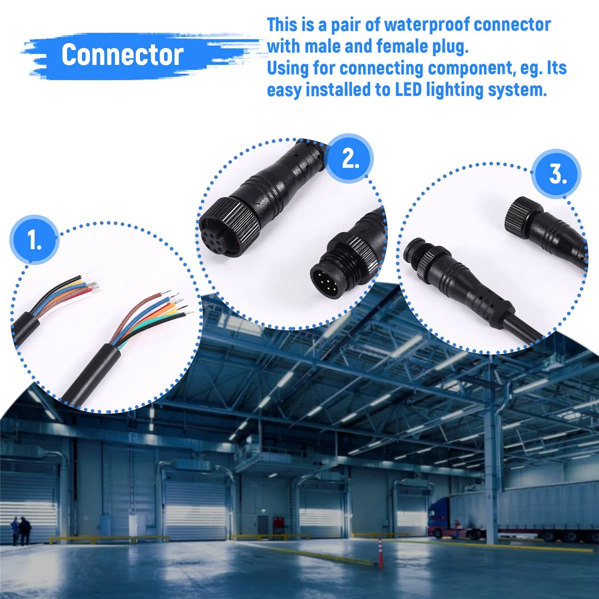 ABFA Cable conector impermeable con enchufe M/F de 8 pines negro