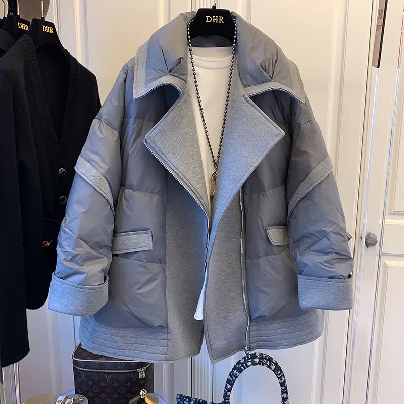 Nueva chaqueta acolchada de algodón de estilo coreano para mujer, Parka con Panel de cuello de traje, abrigo corto holgado a la moda y chaquetas elegantes, 2025