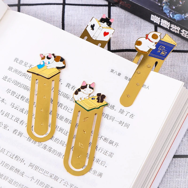 Mèo Đánh Dấu Trang Kim Loại Sách Kẹp Kawaii Mèo Con Trang Giấy Giá Đỡ Nhật Bản Văn Phòng Phẩm Dụng Cụ Đọc Sách Học Vật Dụng Văn Phòng