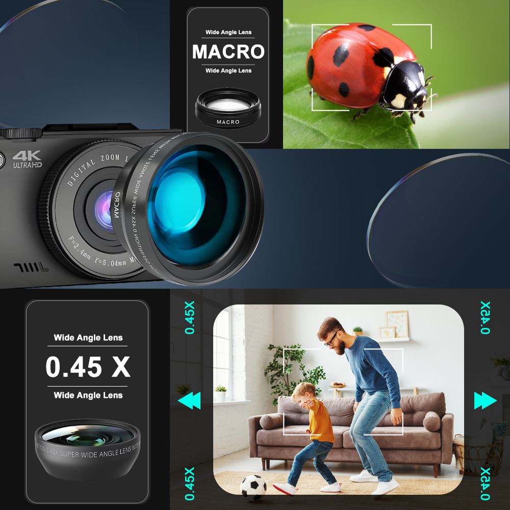 Kompakte digitale Fotokamera 4K 18X Digitalzoom Vintage Videorecorder YouTube WiFi Webcam 64 MP 180 ° Flip-Screen-Kameras