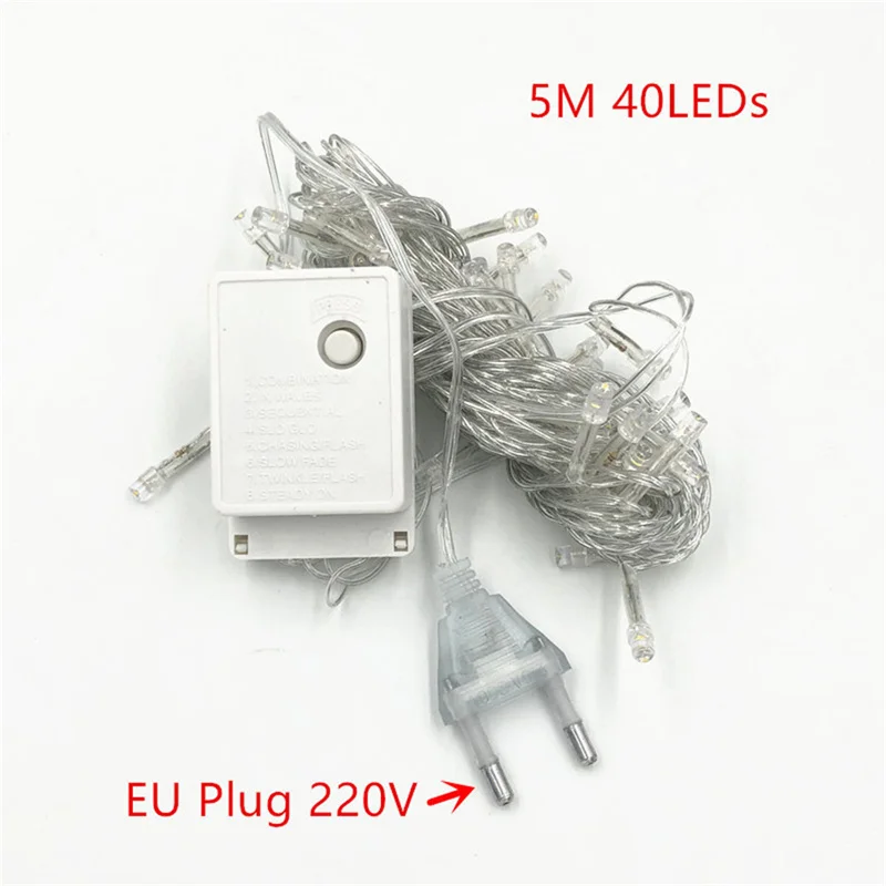220V EU Plug 5M คริสต์มาสกลางแจ้ง 40LED String Light Garlands ตกแต่งโคมไฟ Fairy สําหรับงานแต่งงานหน้าแรกวันหยุดไฟ